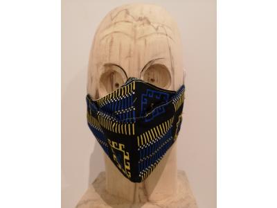 artisanaal mondmasker gemengde kleurenprint donkerblauw zwart 